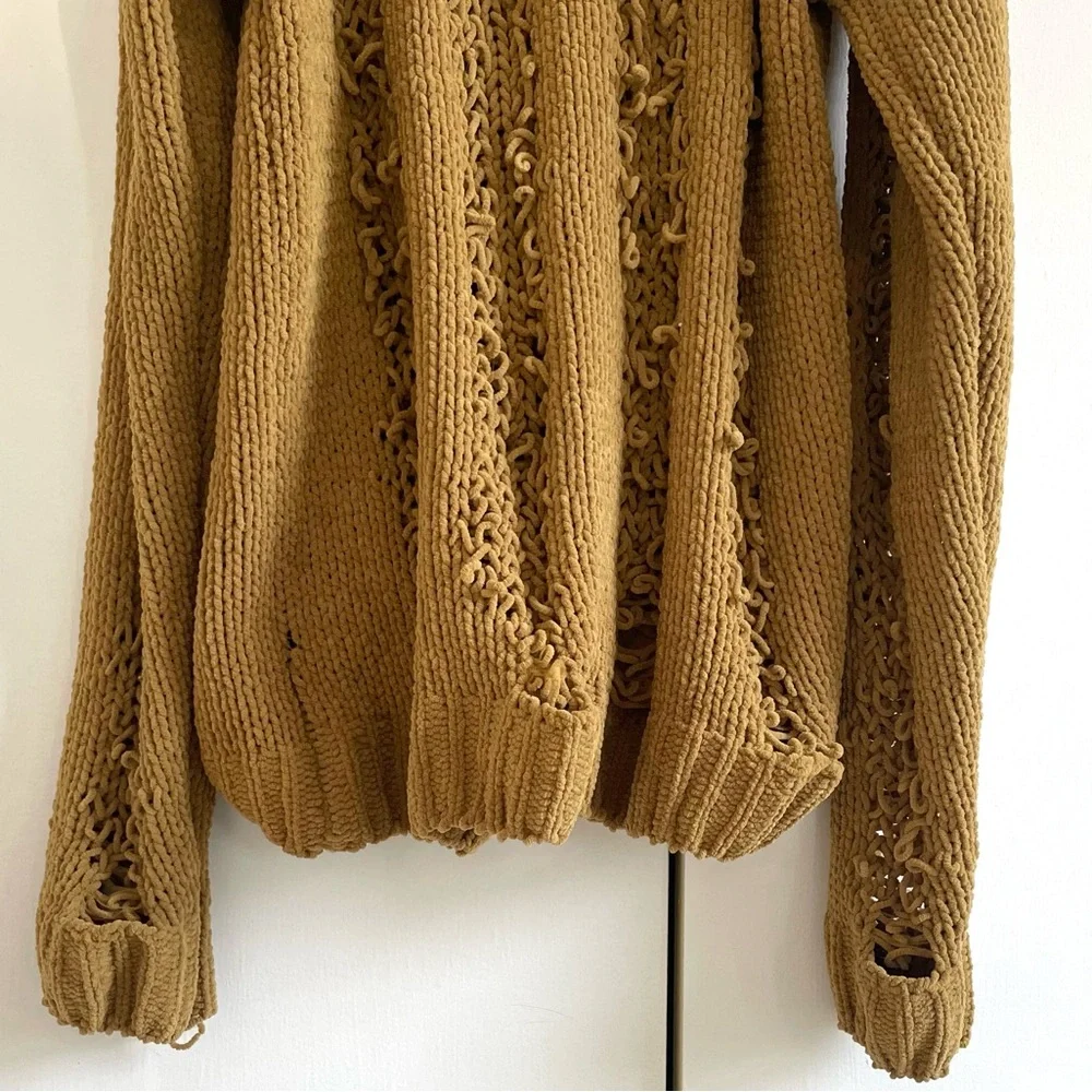 Love Marks Distressed Cold Shoulder Sweater in Mustard Yellow Size Small